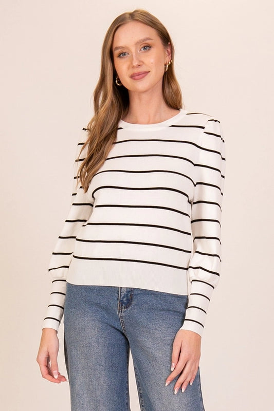 Classic Stripe Crewneck Sweater (Long Sleeve Knit Pullover)