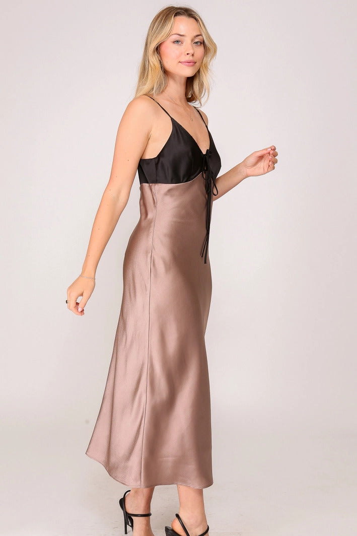 Smocked Satin Mini Dress (Mock Neck Balloon Sleeve)
