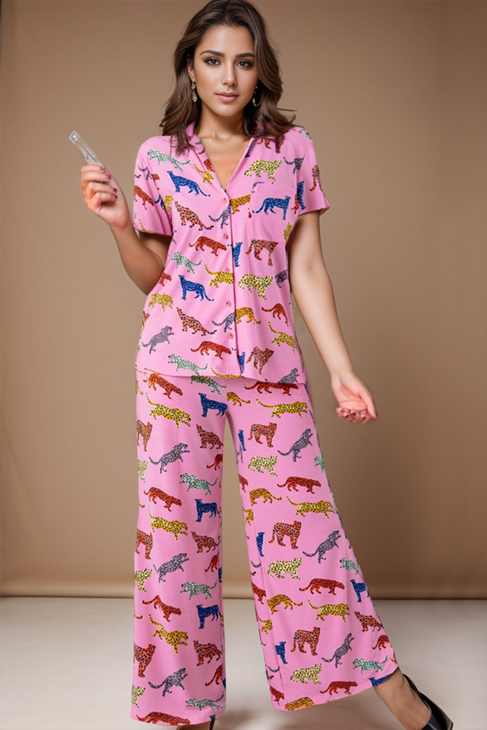 Pink Leopard Print Pajama Set – Fun and Comfy Sleepwear