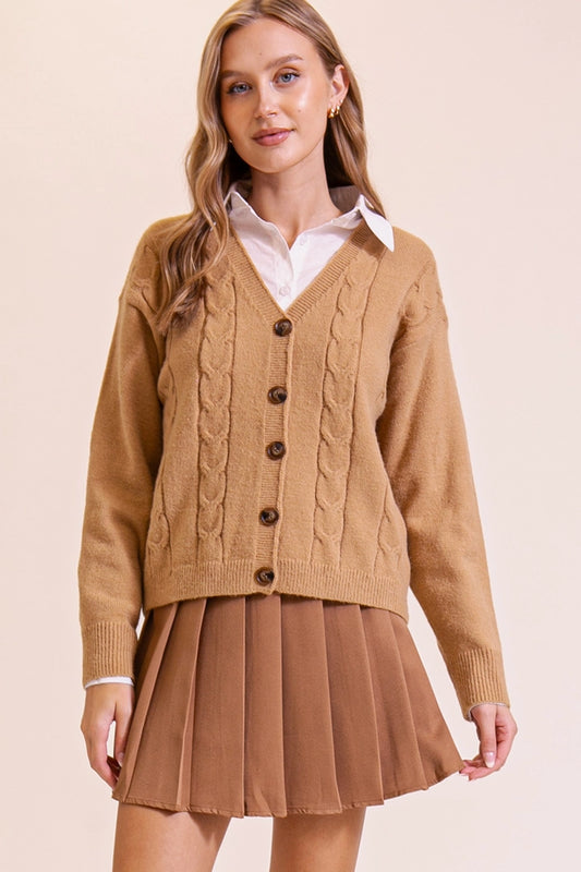 Cable Knit Button-Front Cardigan (V-Neck Sweater | 2 Colors)