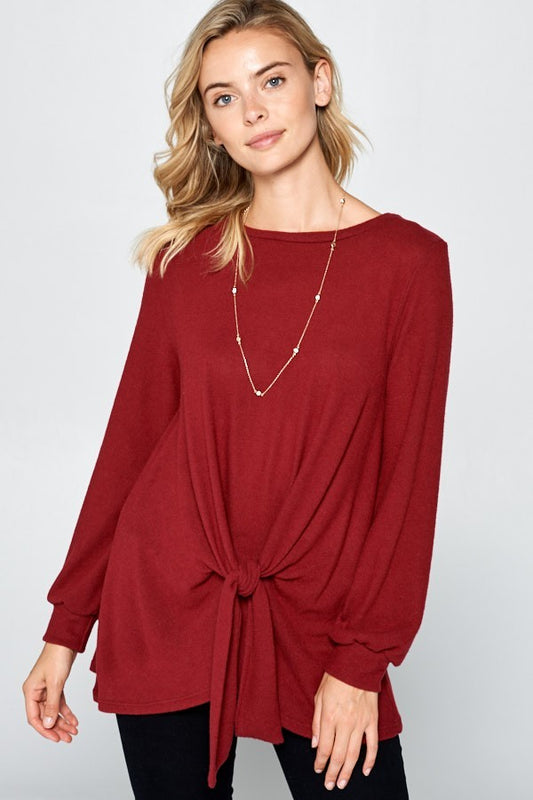 Stylish Burgundy Tie-Front Top | Cozy & Chic Women's Tunic