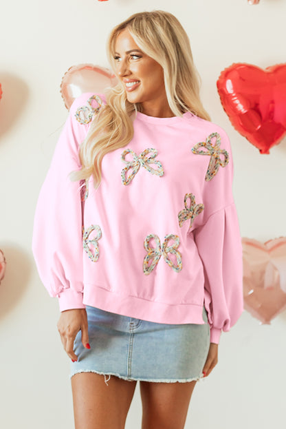 Pink Bow Appliqué Sweatshirt – Girly Valentine’s Day Pullover