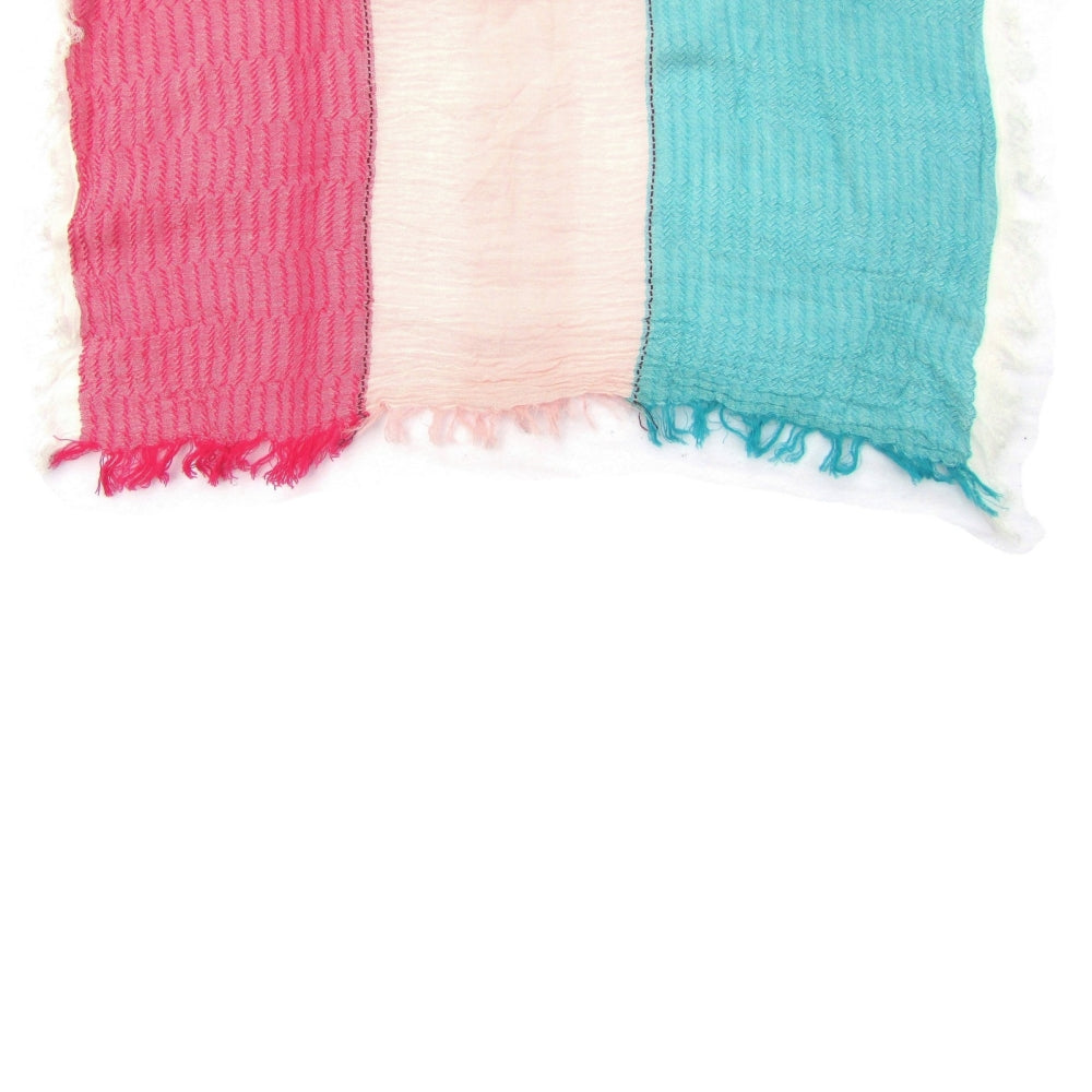 Colorblock Fringe Scarf Wrap (Teal + Pink + Cream)
