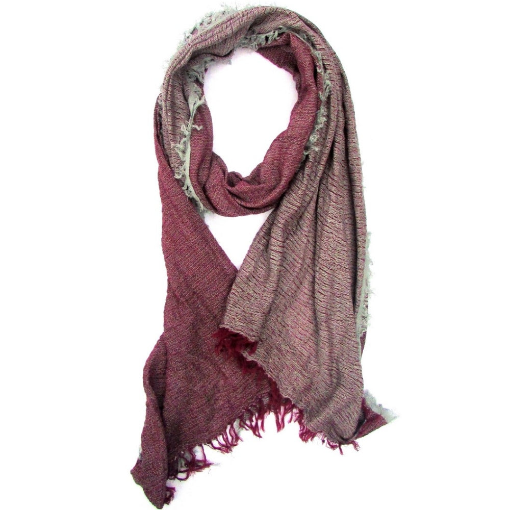 Two-Tone Fringe Scarf Wrap (Wine + Taupe)