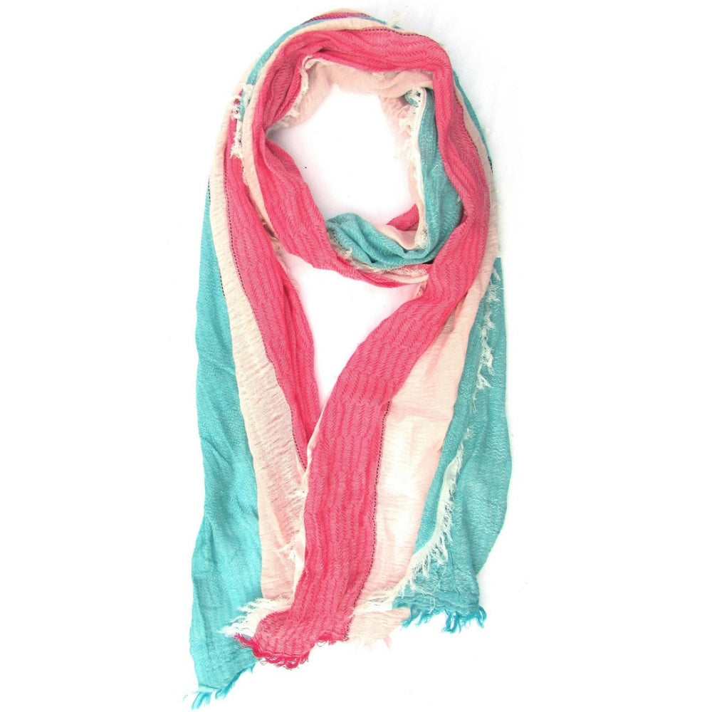Colorblock Fringe Scarf Wrap (Teal + Pink + Cream)
