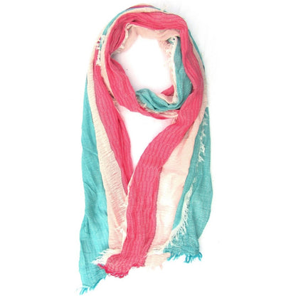 Colorblock Fringe Scarf Wrap (Teal + Pink + Cream)