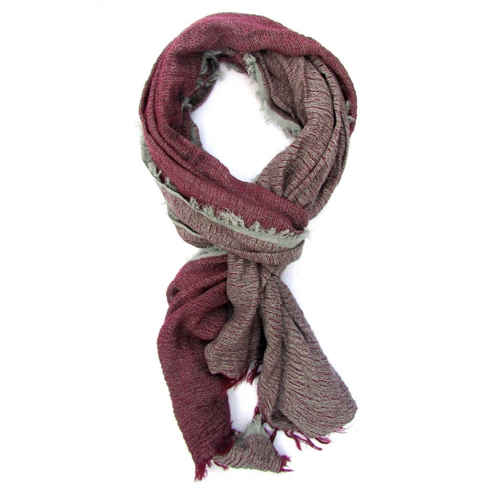 Two-Tone Fringe Scarf Wrap (Wine + Taupe)