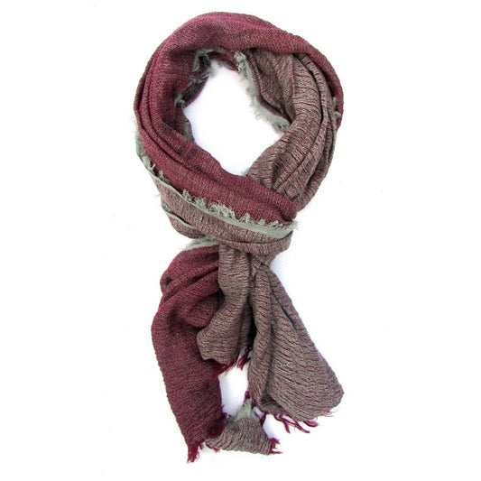 Two-Tone Fringe Scarf Wrap (Wine + Taupe)