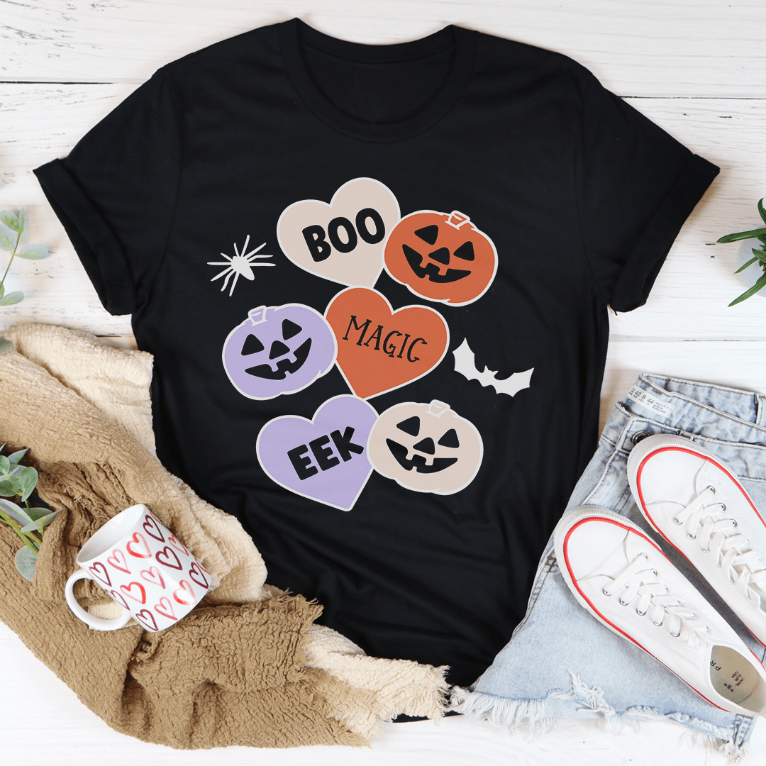 Halloween Candy Hearts Graphic Tee (Boo, Eek, Magic Pumpkin Shirt | Multiple Colors)
