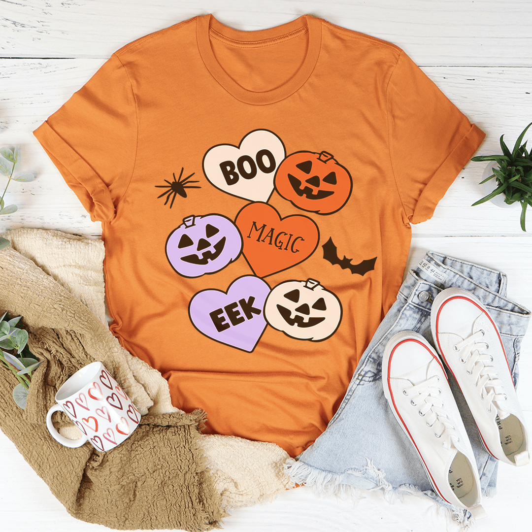 Halloween Candy Hearts Graphic Tee (Boo, Eek, Magic Pumpkin Shirt | Multiple Colors)