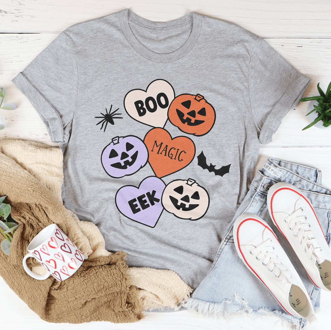 Halloween Candy Hearts Graphic Tee (Boo, Eek, Magic Pumpkin Shirt | Multiple Colors)