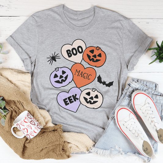 Halloween Candy Hearts Graphic Tee (Boo, Eek, Magic Pumpkin Shirt | Multiple Colors)