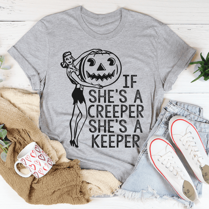 “If She’s a Creeper She’s a Keeper” Halloween Graphic Tee (Multiple Colors)