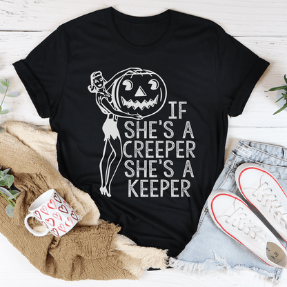 “If She’s a Creeper She’s a Keeper” Halloween Graphic Tee (Multiple Colors)