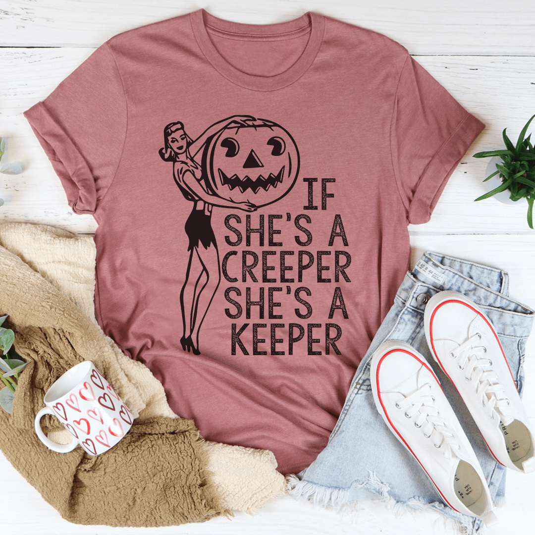 “If She’s a Creeper She’s a Keeper” Halloween Graphic Tee (Multiple Colors)