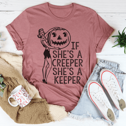 “If She’s a Creeper She’s a Keeper” Halloween Graphic Tee (Multiple Colors)