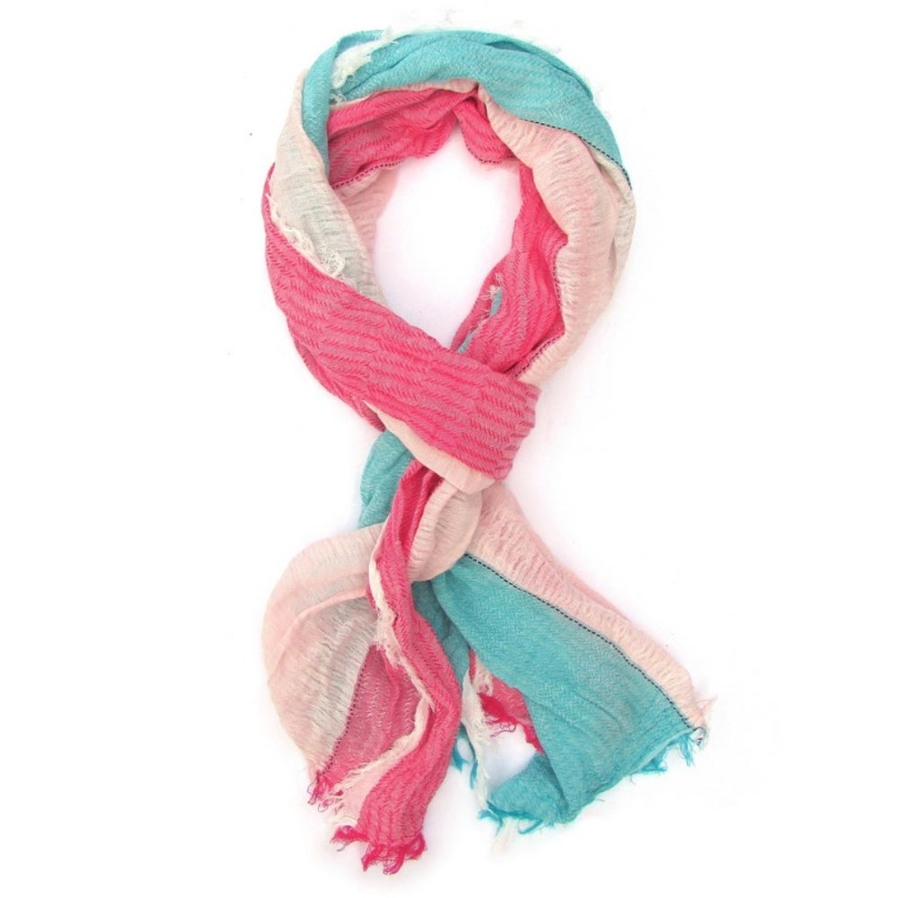 Colorblock Fringe Scarf Wrap (Teal + Pink + Cream)