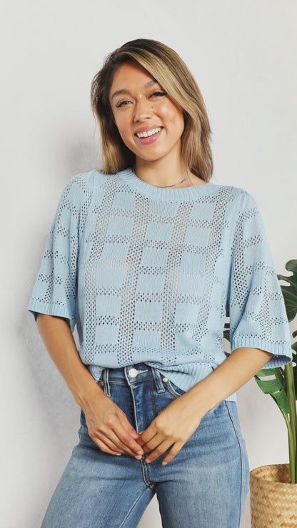 Open-Knit Short Sleeve Sweater Top (Lightweight Pullover | 3 Colors)